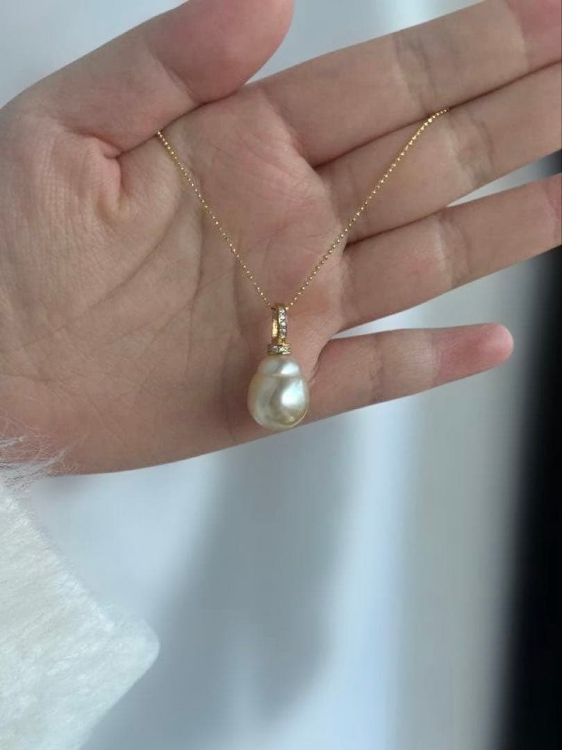 【極美品】南洋真珠 ゴールドパール ひょうたんペンダント 15x16mm希少大珠