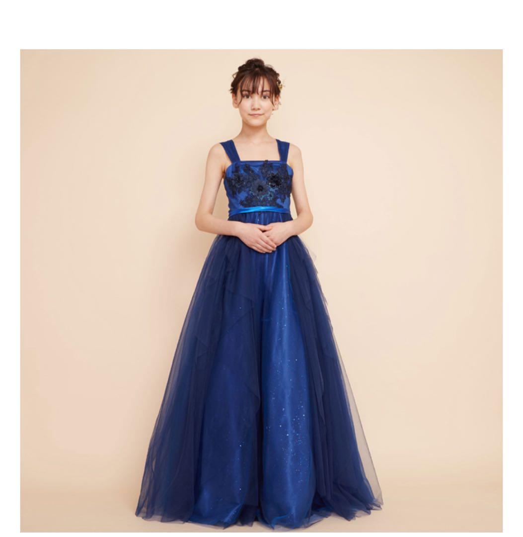 Annabelleジュニアドレス　ブルー花柄刺繍　発表会コンクール150-160