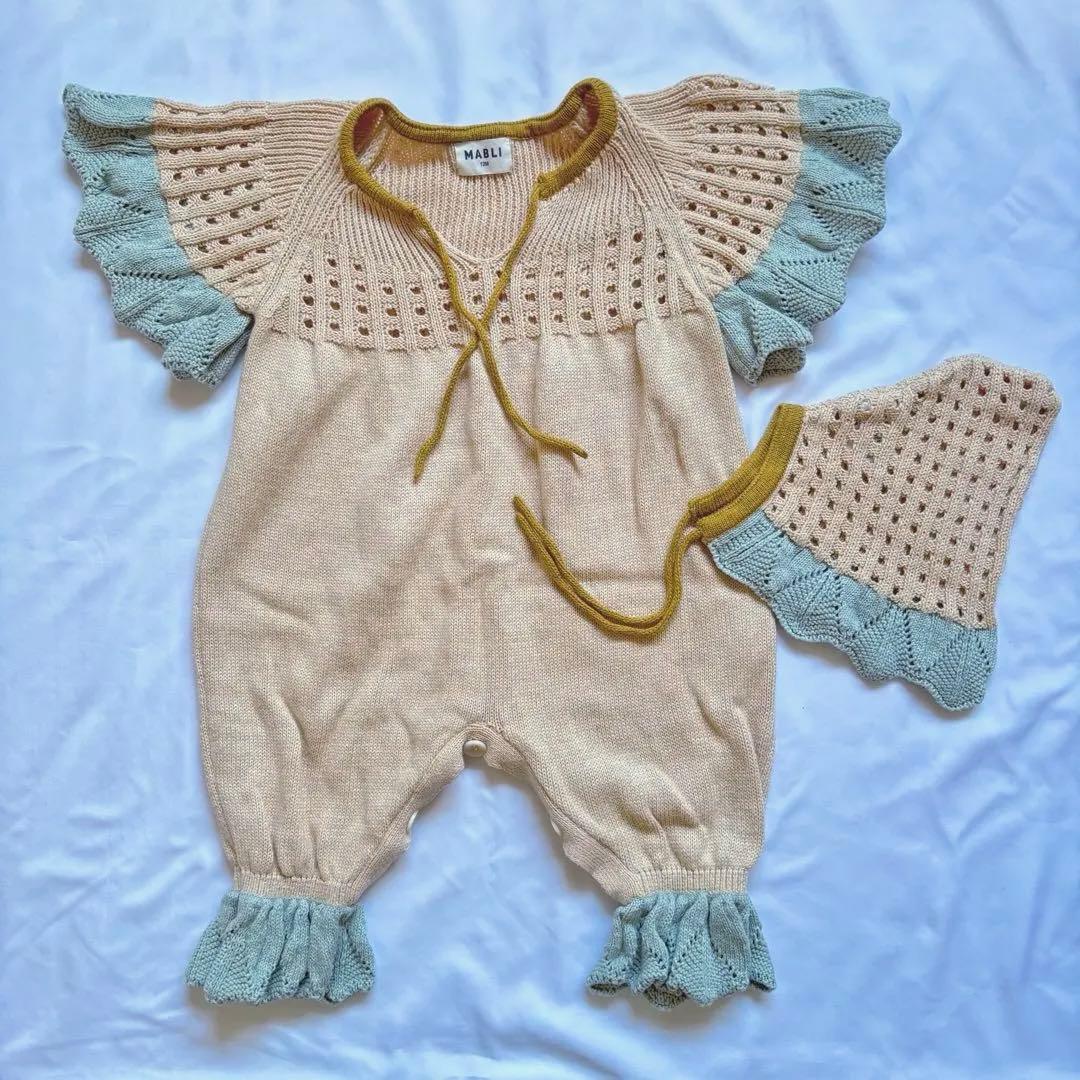 MABLI ニットロンパース 12m ボンネットM セット