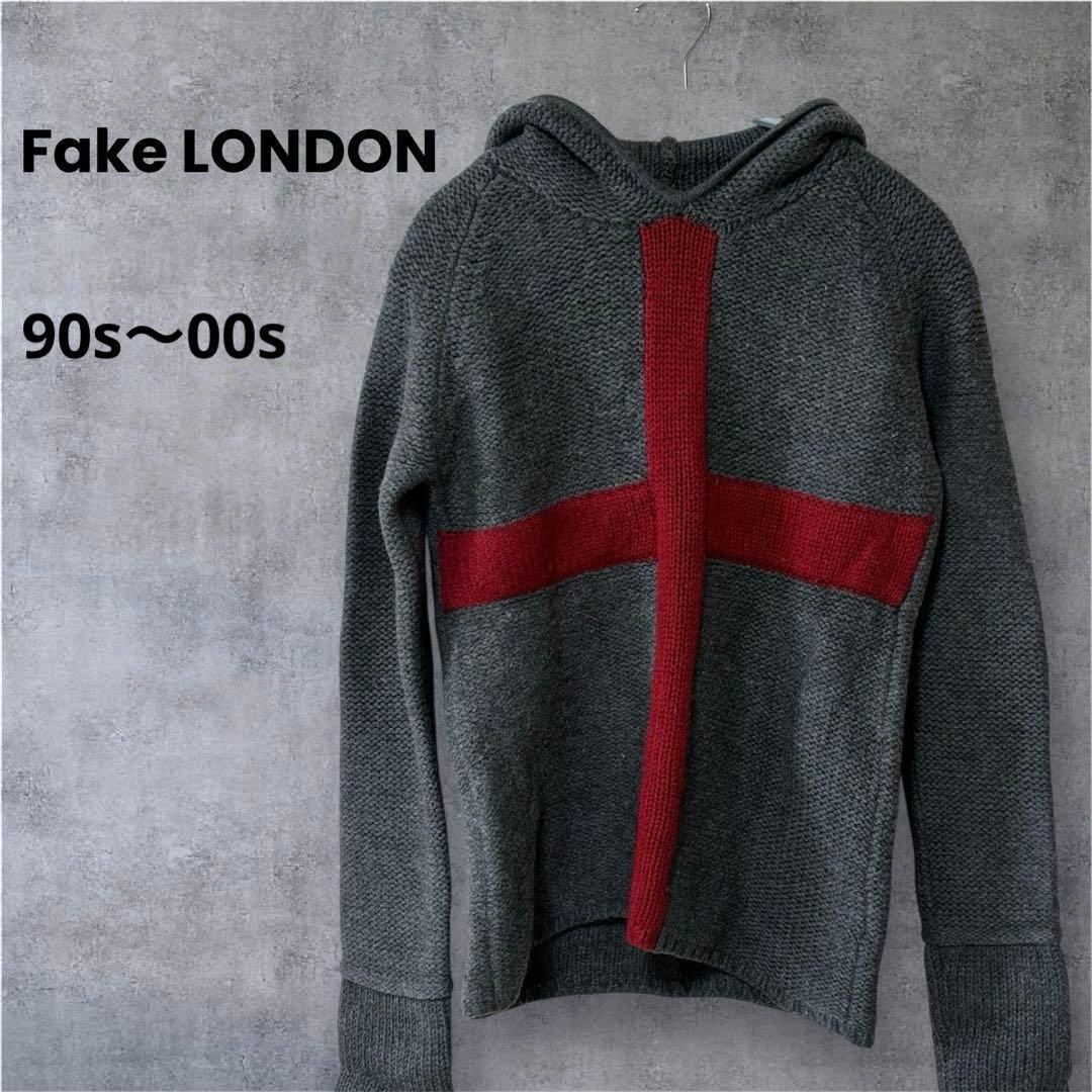 Fake LONDON フード付きニット　90s〜00s