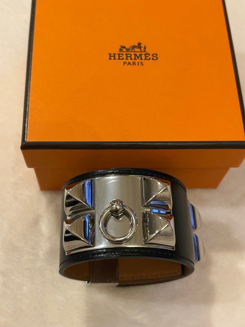 エルメス HERMES コリエドシアン ブラック バングル　シルバー