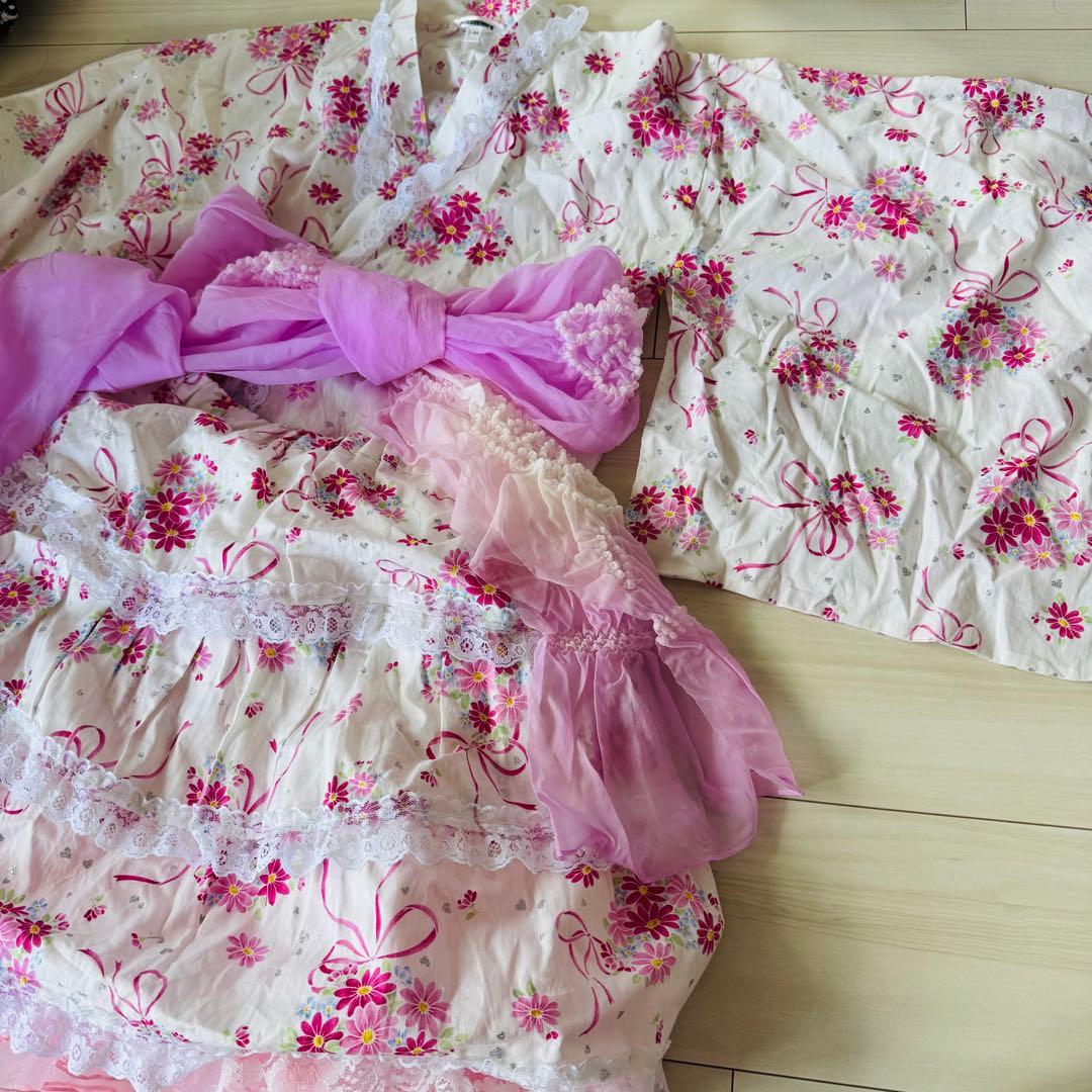 大人　浴衣ドレス　セパレート　花柄 ピンク 浴衣・帯セット