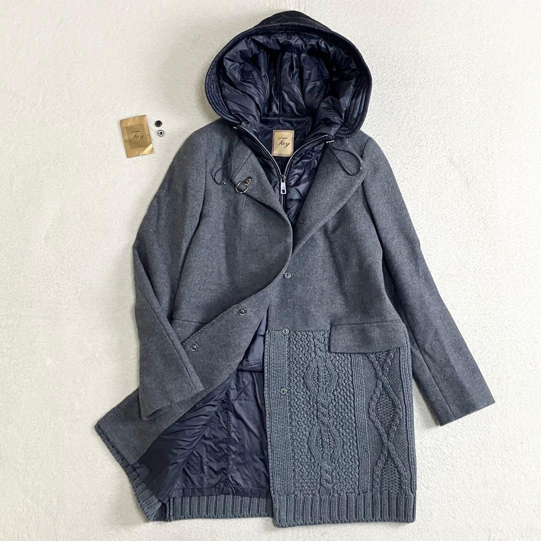 Fay フェイ　TOD'S レイヤードニット切替ウールコート　グレー　イタリア製