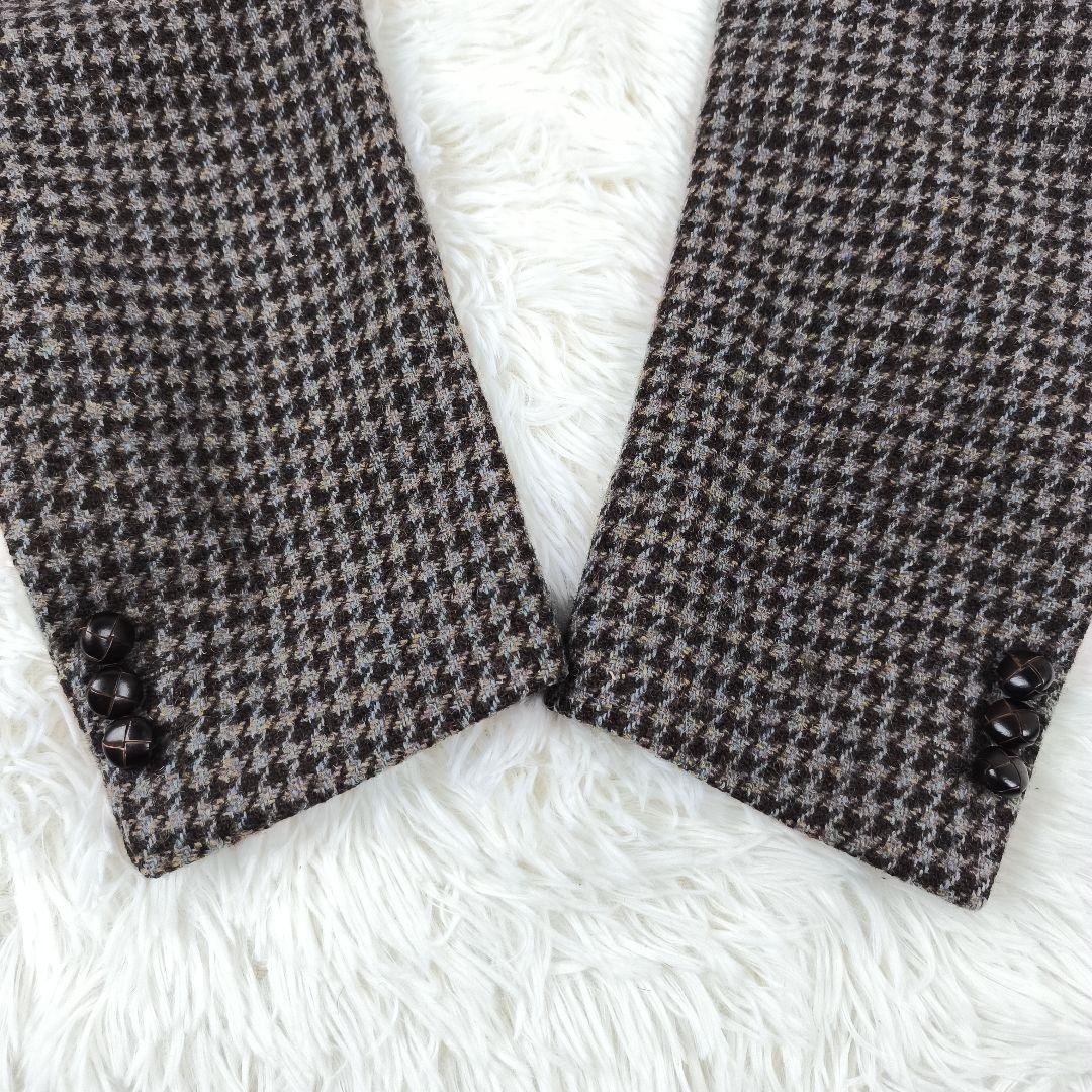 ✨美品✨ ハリスツイード テーラードジャケット 千鳥格子 2B くるみボタン 茶
