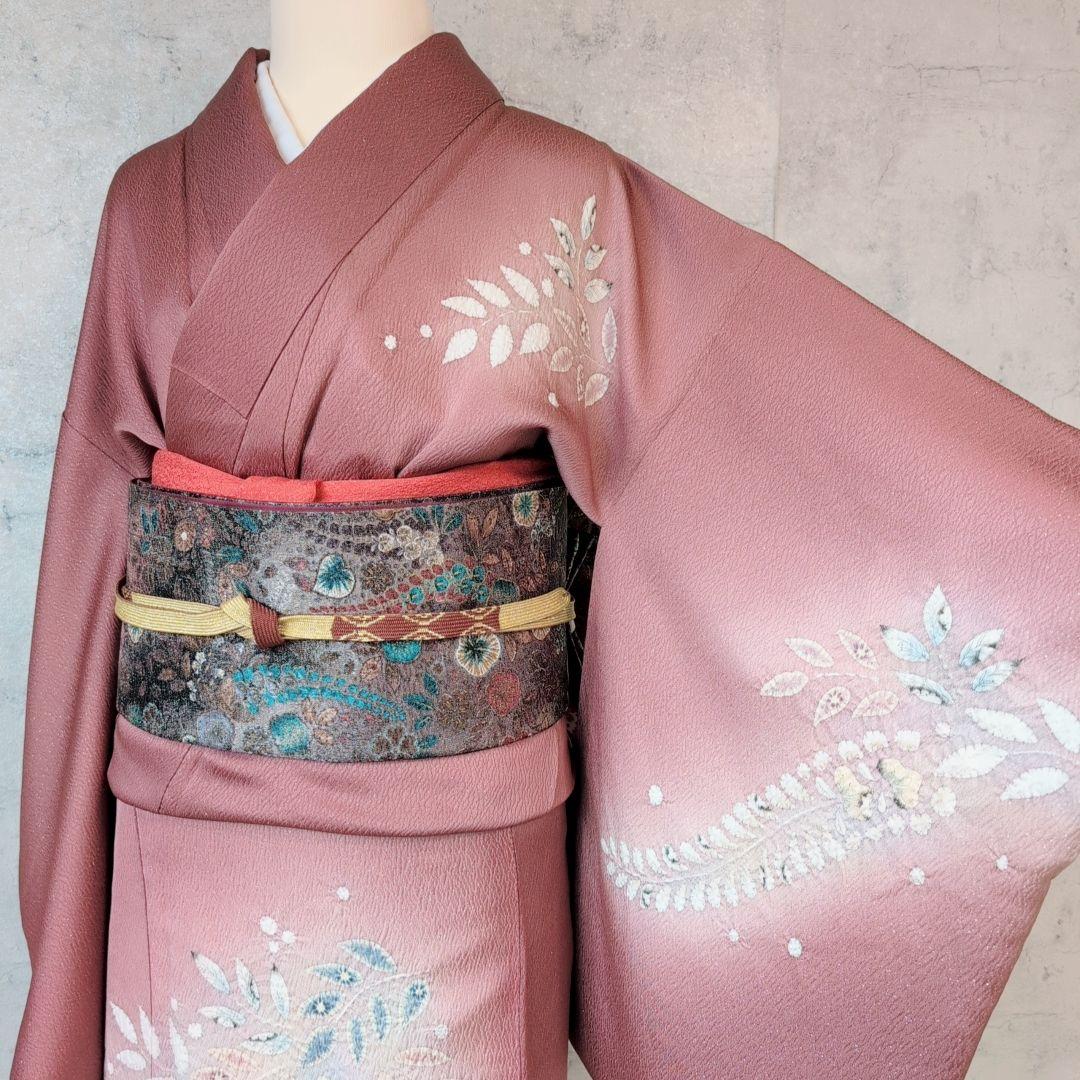 訪問着　フルセット　着物　正絹　辻ヶ花　エンジ 赤　上品な輝き　F9