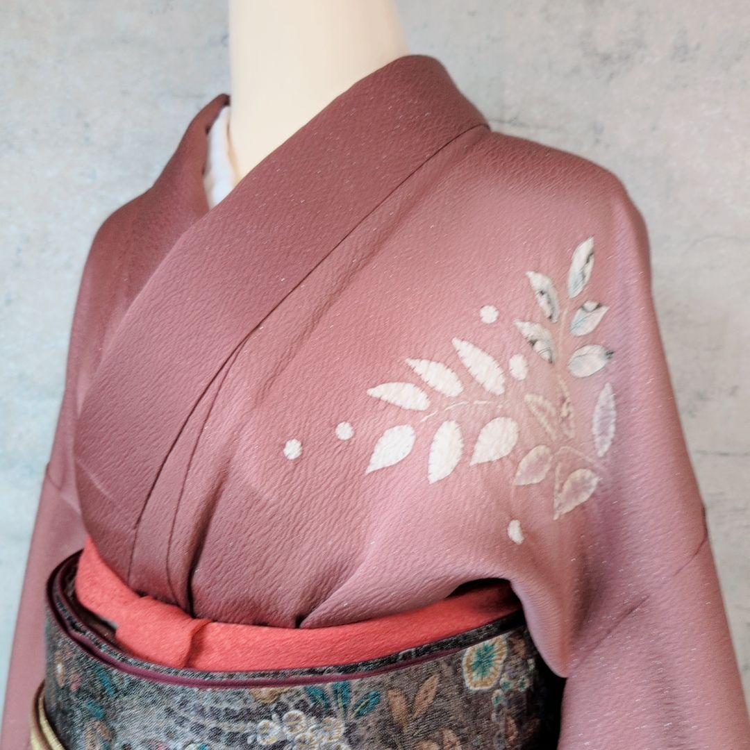 訪問着　フルセット　着物　正絹　辻ヶ花　エンジ 赤　上品な輝き　F9