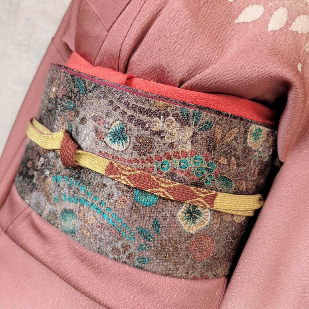 訪問着　フルセット　着物　正絹　辻ヶ花　エンジ 赤　上品な輝き　F9