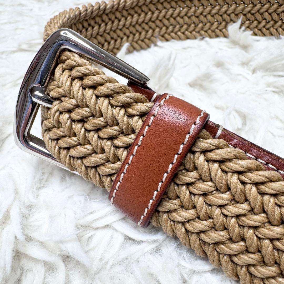 【極上級】ロロピアーナ イタリア製 メッシュ レザー ベルト ブラウン