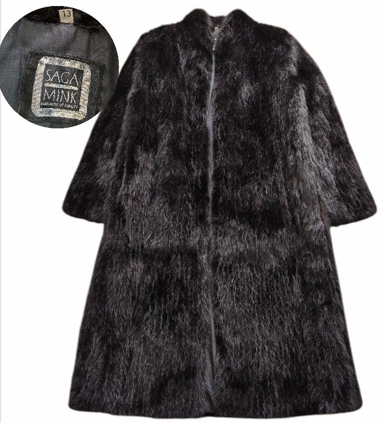 希少　SAGA MINK　マキシ丈　13号　 ロングコート レザーパイピング