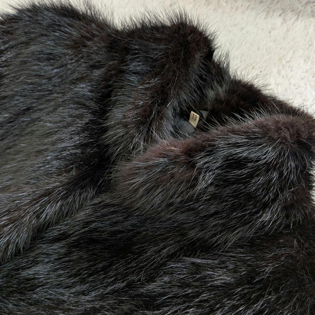 希少　SAGA MINK　マキシ丈　13号　 ロングコート レザーパイピング