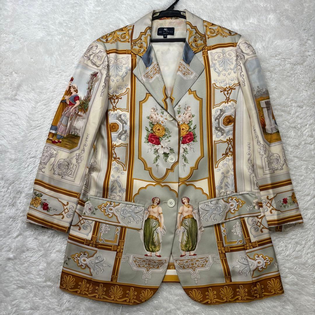 エトロ　ヴィンテージ　シルク　ジャケット　総柄　クリーニング済み　イタリア製