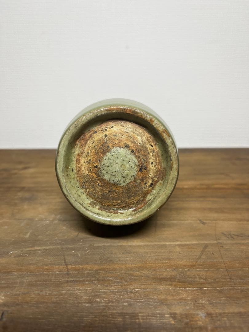 明時代　龍泉窯　飛青磁双耳花入　明　元