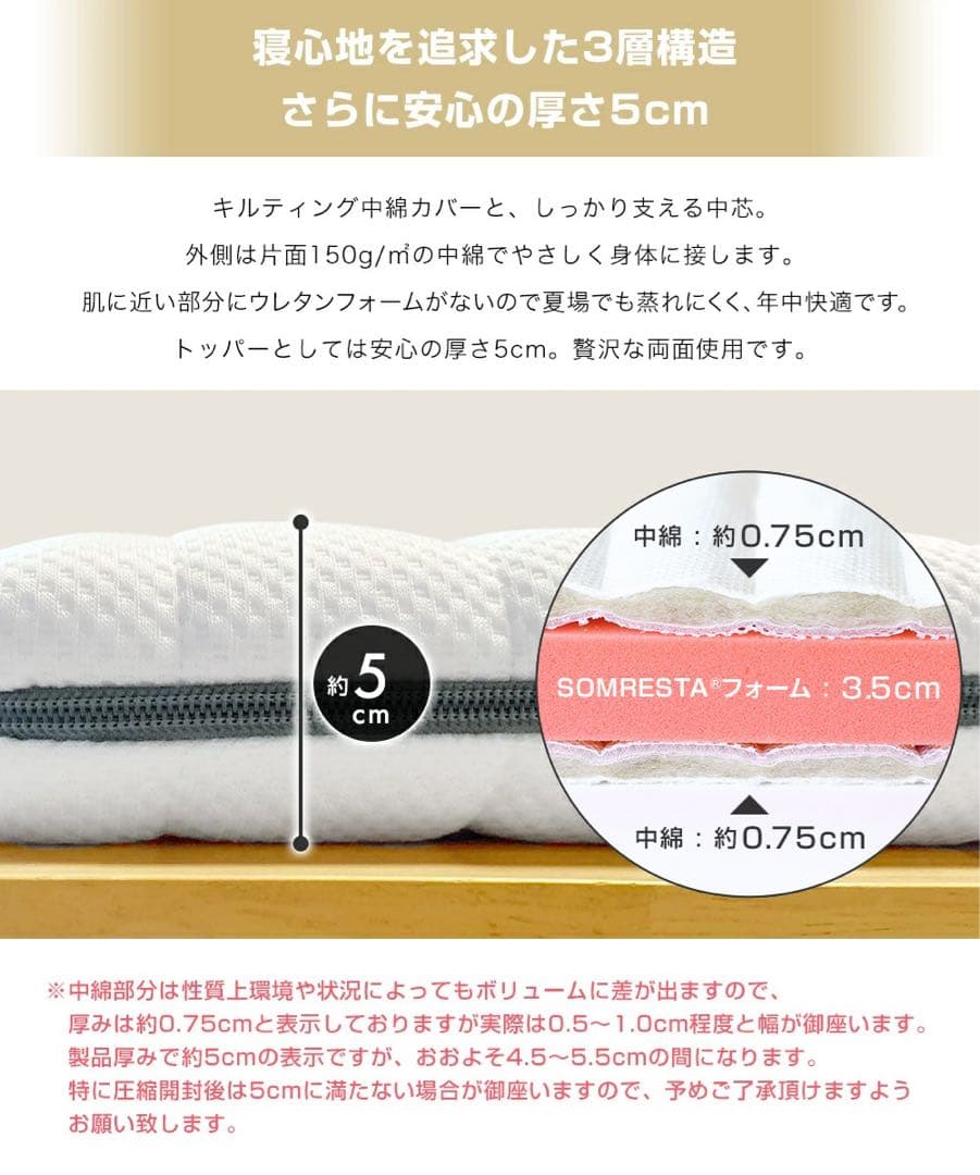 お値下げ！【美品】SOMRESTA マットレストッパー ダブル 厚さ5cm
