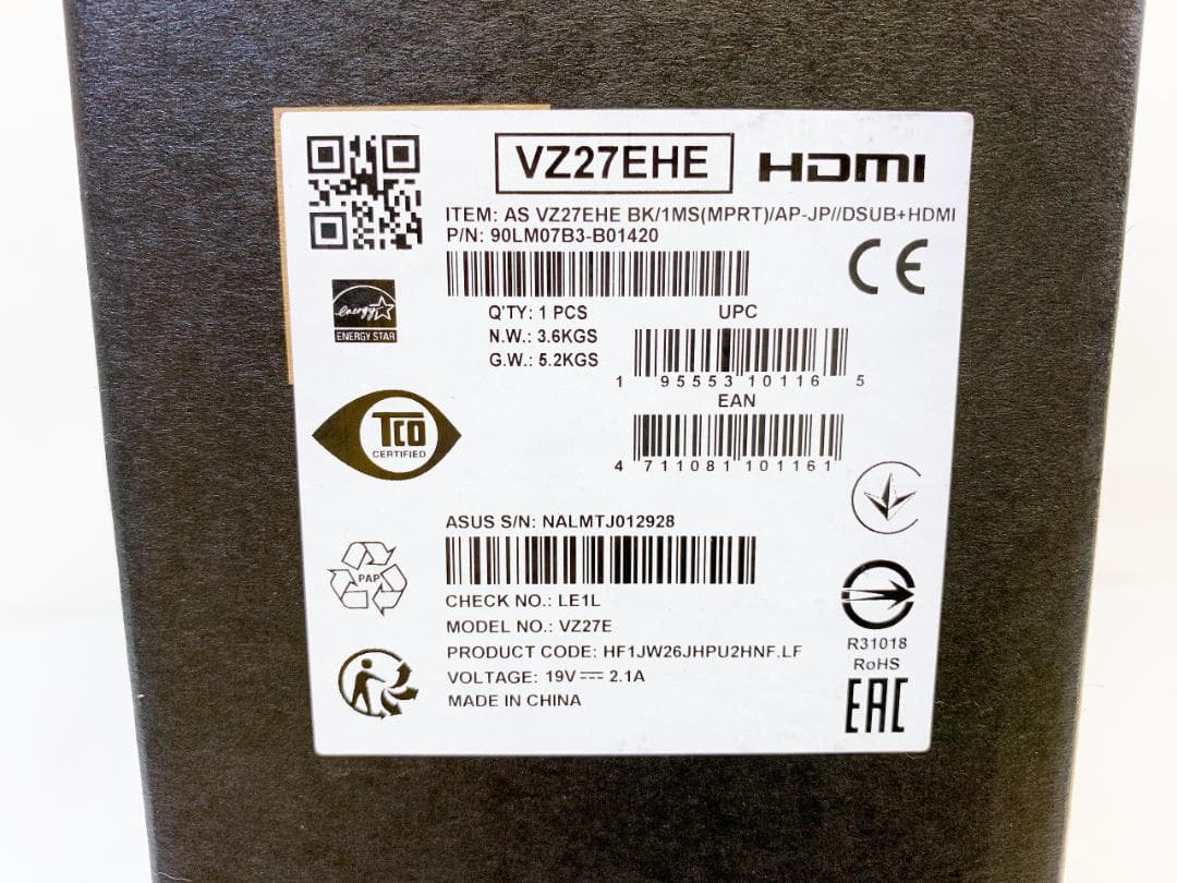 ASUS VZ27E 27インチ IPSモニター スタンド付