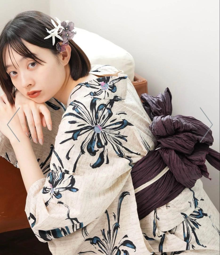 utatane 高級変わり織 浴衣2点セット かすれベージュに乱菊