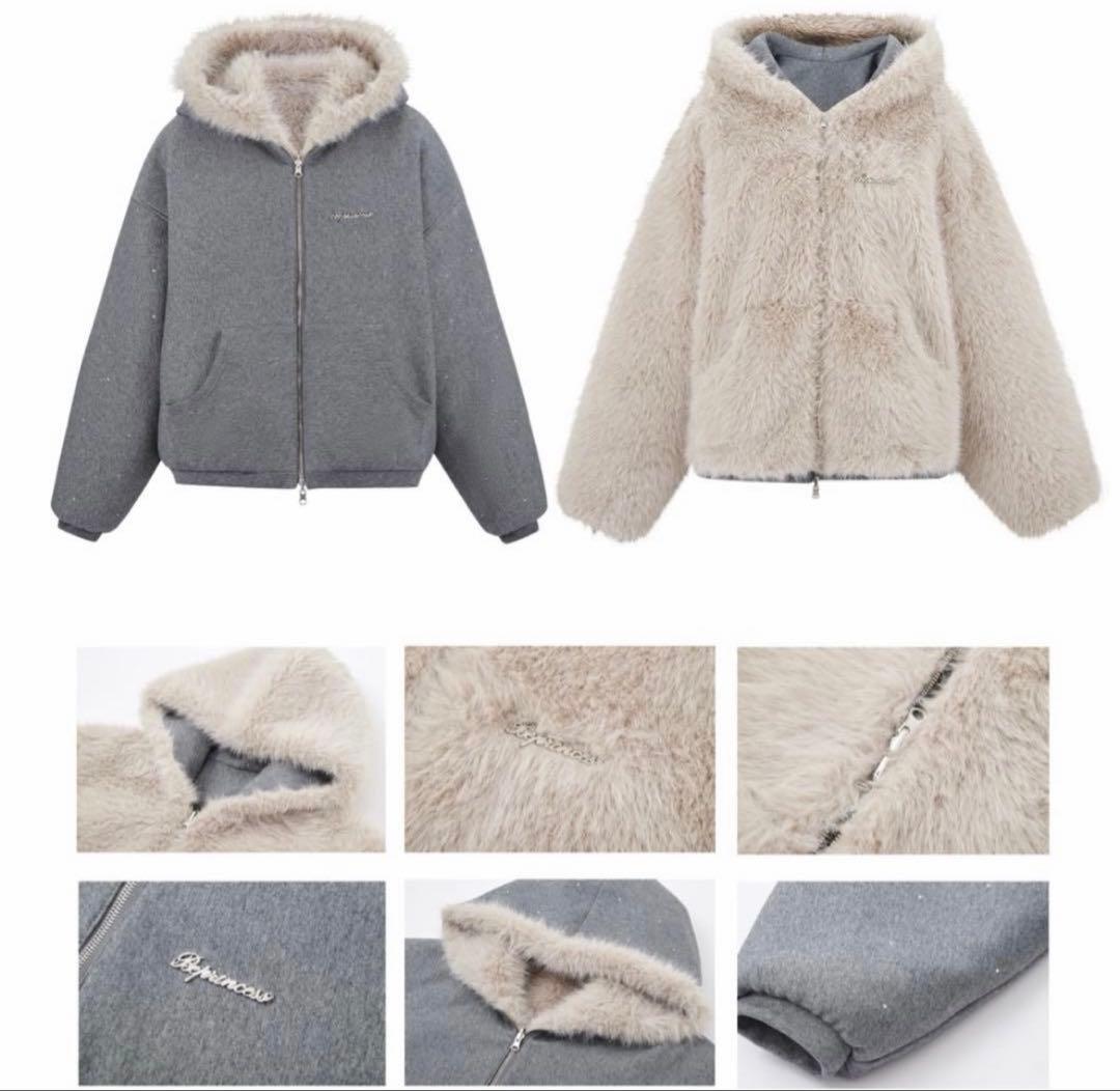 ジャケット・アウター andwang Kirakira 2way fur zip up beige