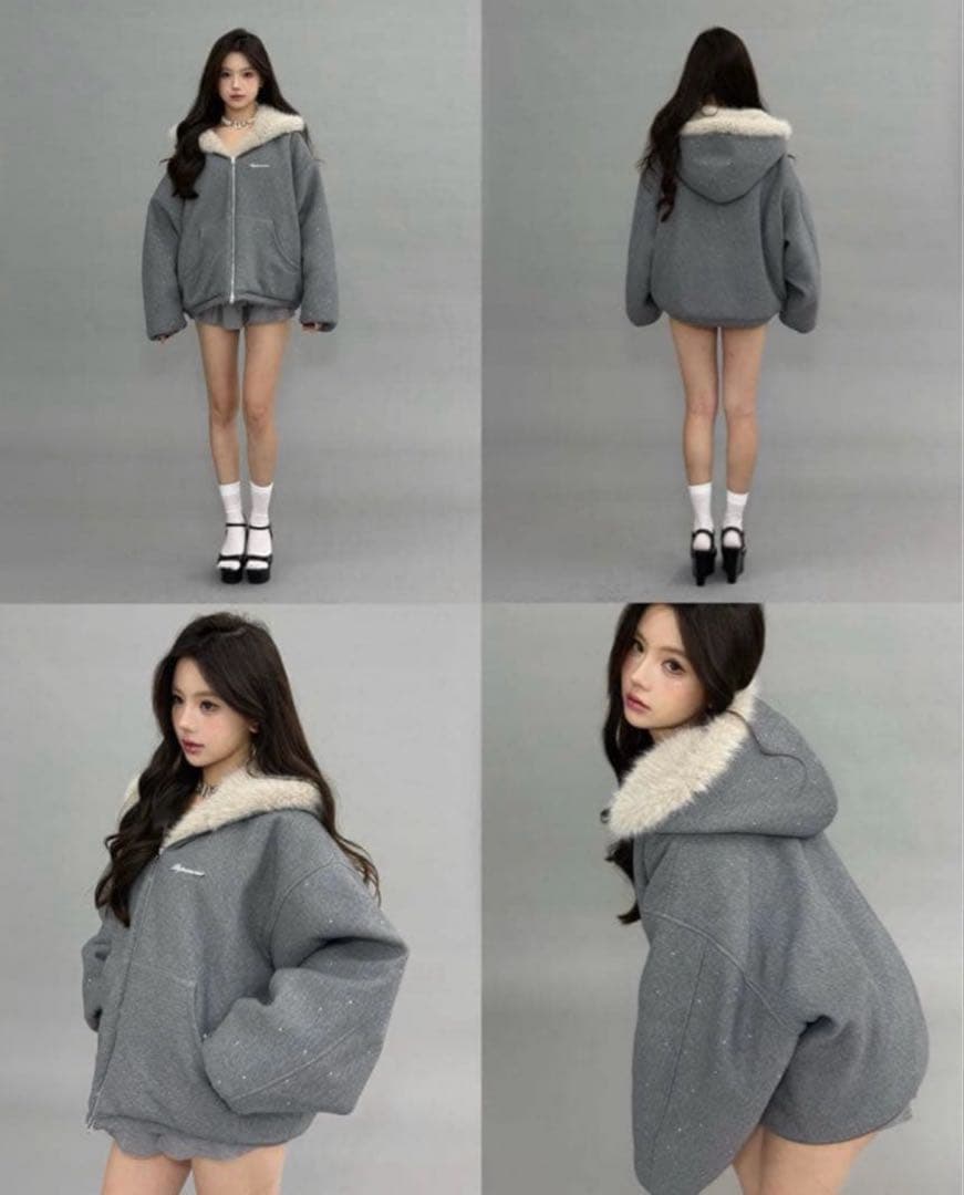 ジャケット・アウター andwang Kirakira 2way fur zip up beige