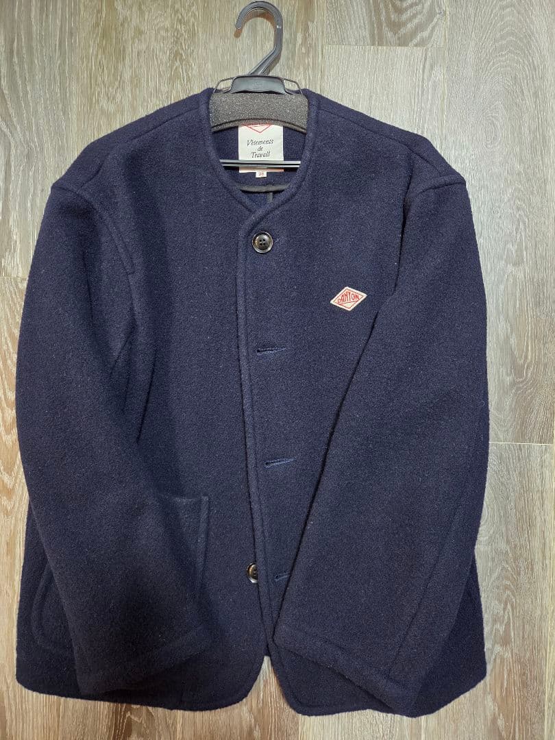 【美品】DANTON ダントン ウールモッサ ノーカラージャケット ネイビー