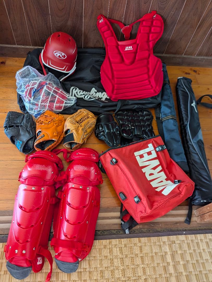 キャッチャー防具セット 赤 セット　ソフトボール