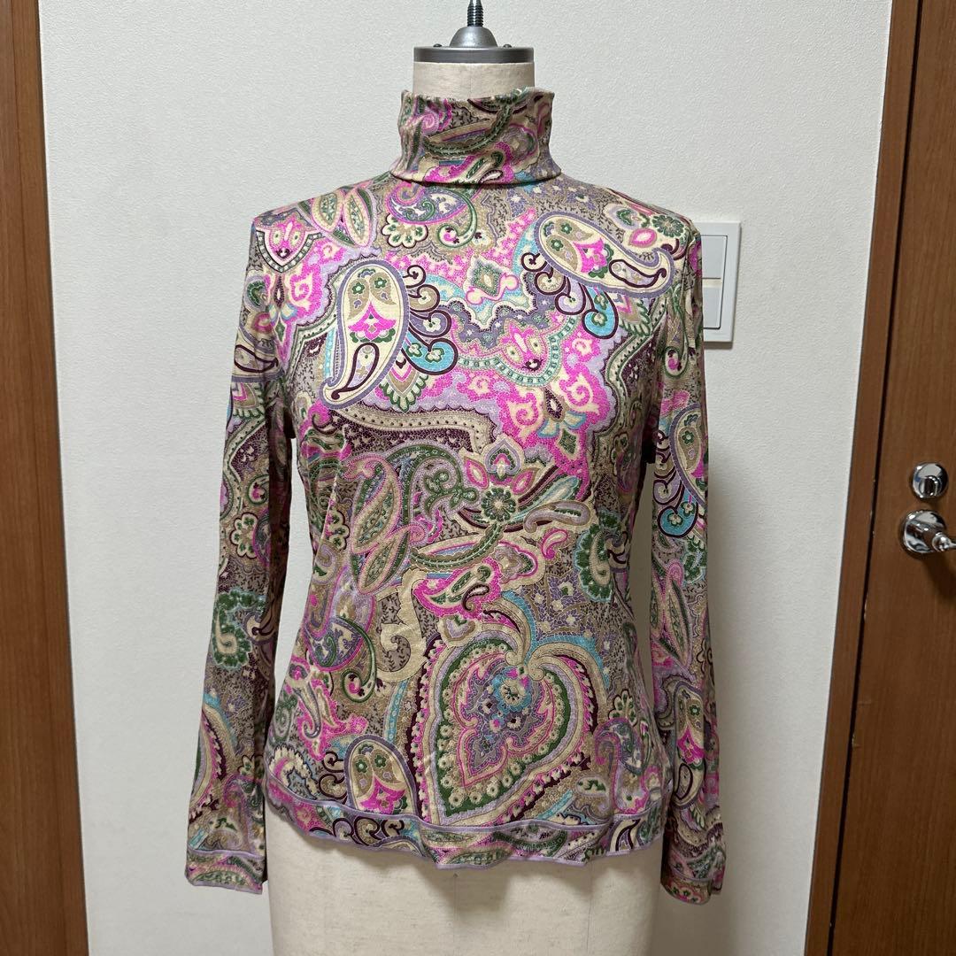 LEONARD FASHION ペイズリー柄 タートル 長袖 カットソー L