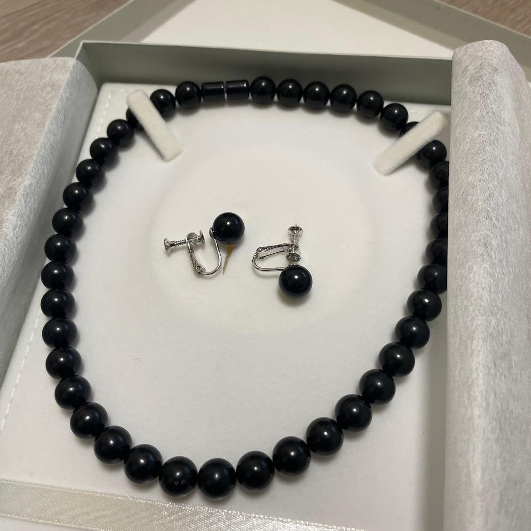 天然ジェット　ネックレス、イヤリングセット　鑑別書