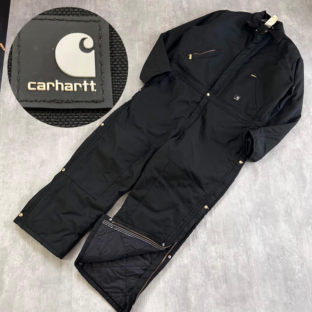 P276【42R】【ダブルニー】カーハート 防寒つなぎ 中綿入り 黒 メキシコ製