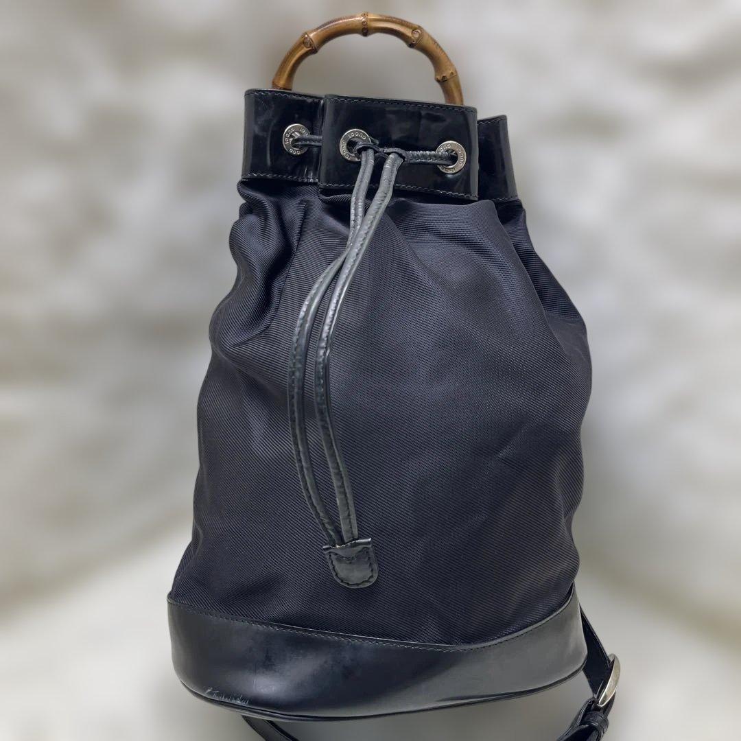 美品 GUCCI バンブー 巾着 2way ワンショルダー ナイロン グッチ