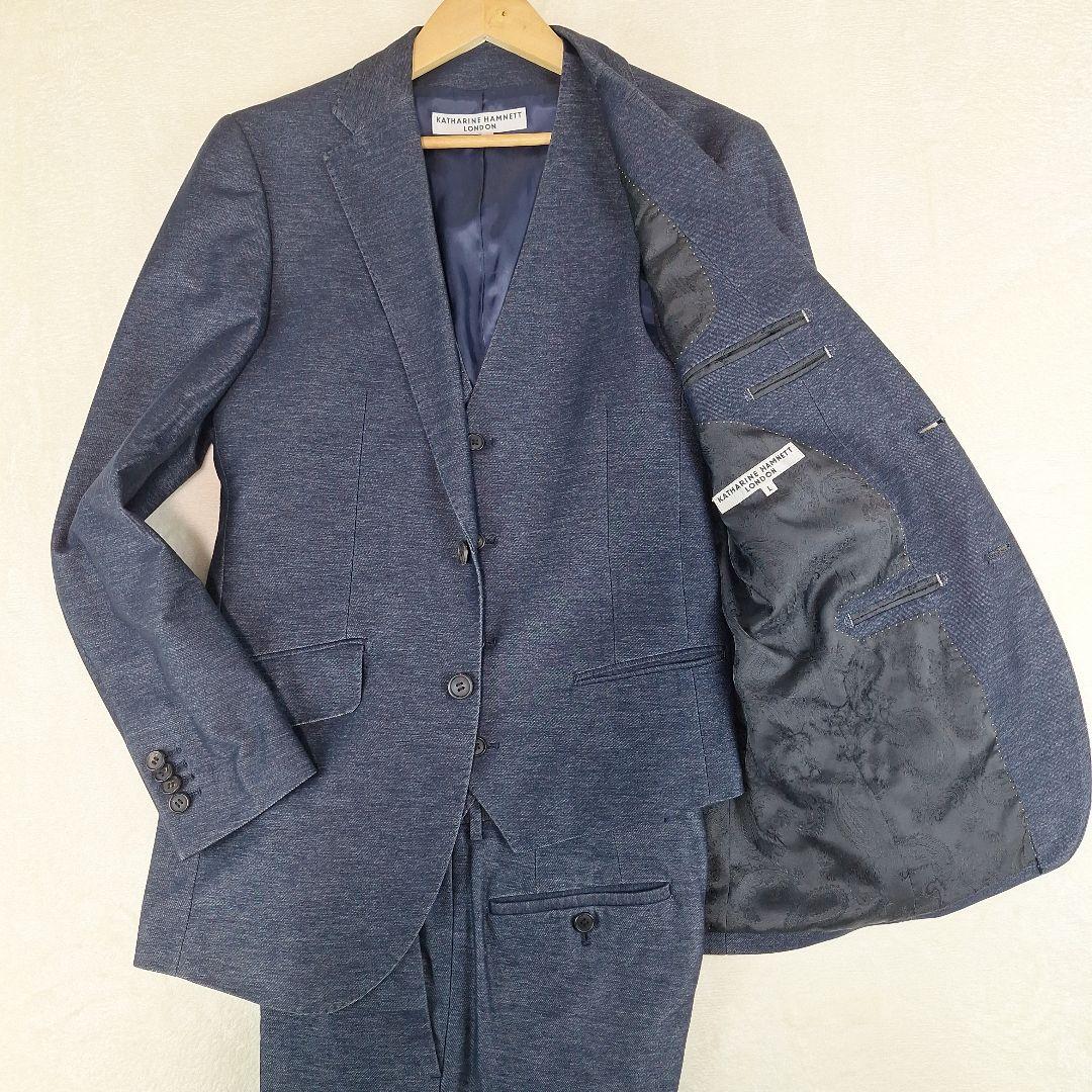 キャサリンハムネット　デニムストレッチ　スーツスリーピース　L　パンツM