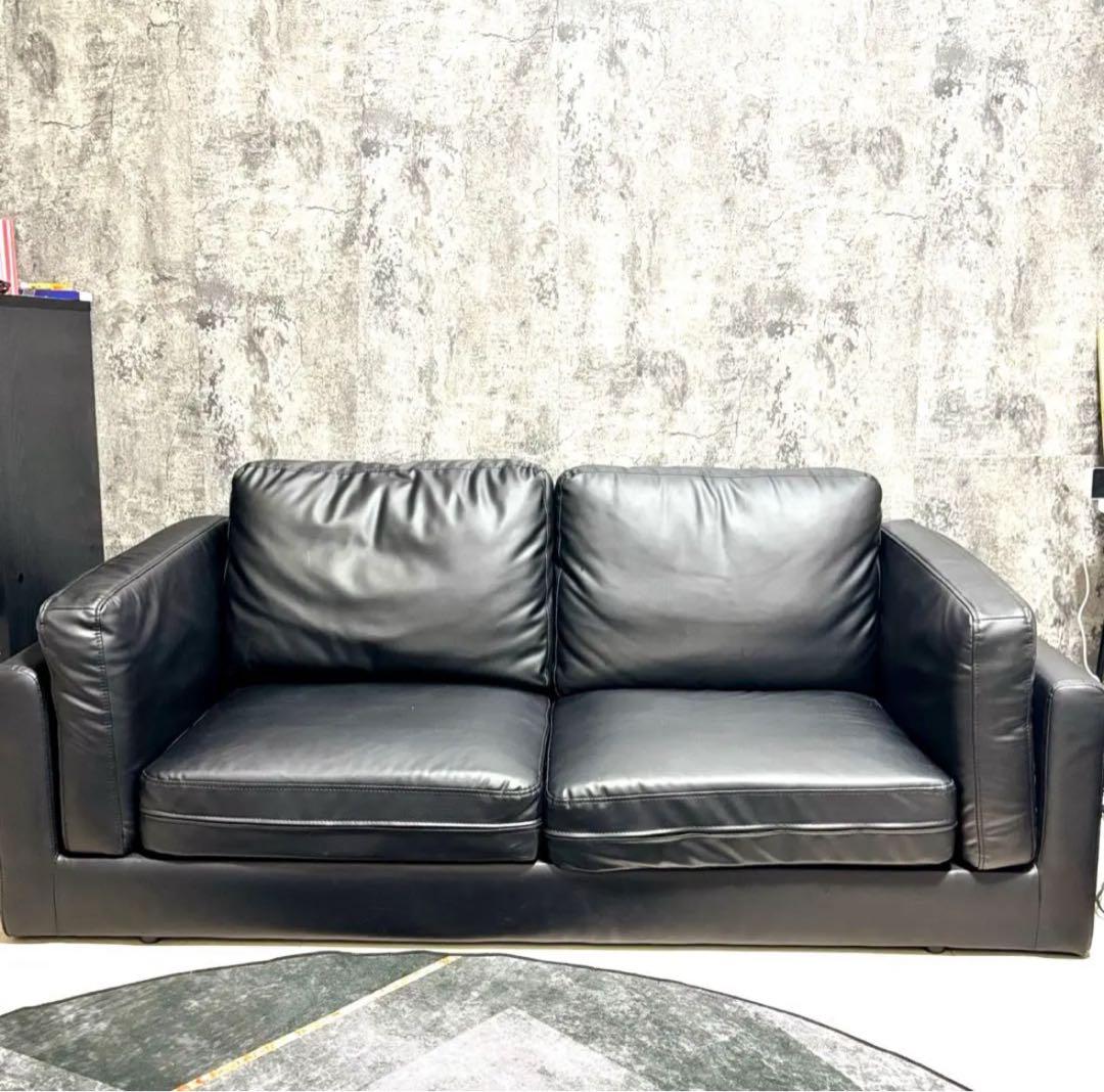 ソファ 2人掛け 2.5人掛け ローソファ 合成皮革 コンパクト ブラック