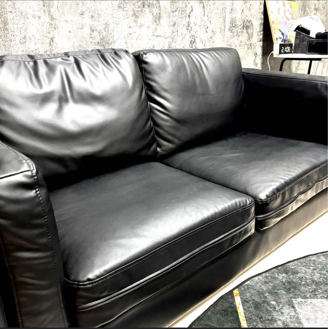 ソファ 2人掛け 2.5人掛け ローソファ 合成皮革 コンパクト ブラック