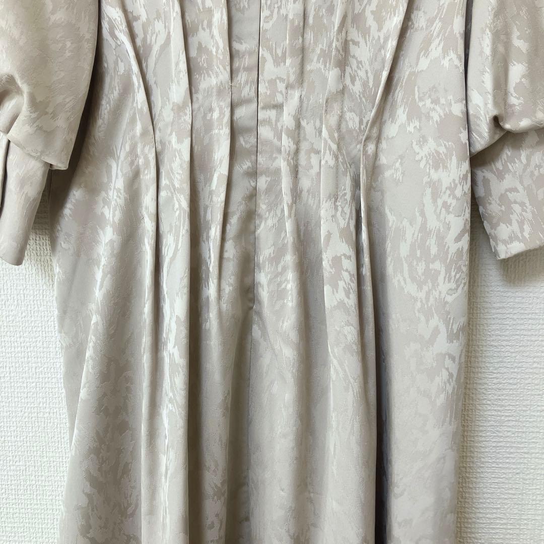 人気　美品　エトル　ミアンダリングウエストタックフレアドレス　ベージュ　M