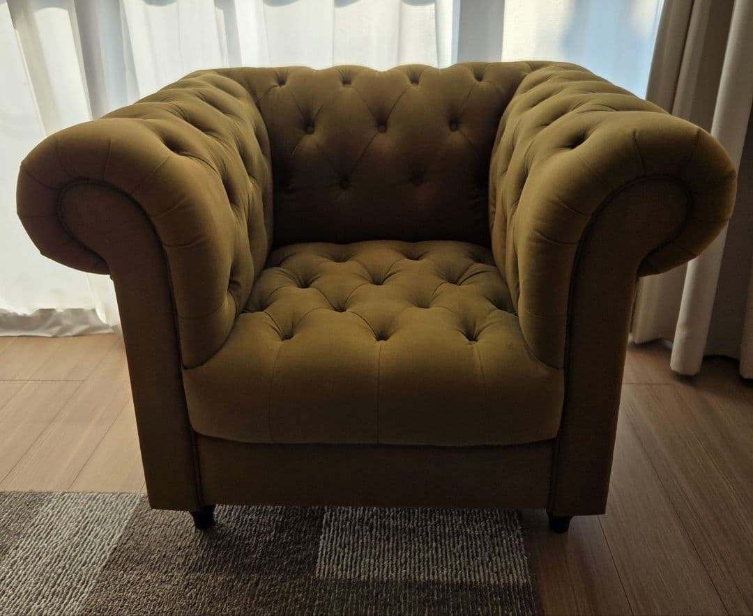 チェスターフィールド 布張り オリーブグリーン 1人掛けソファ