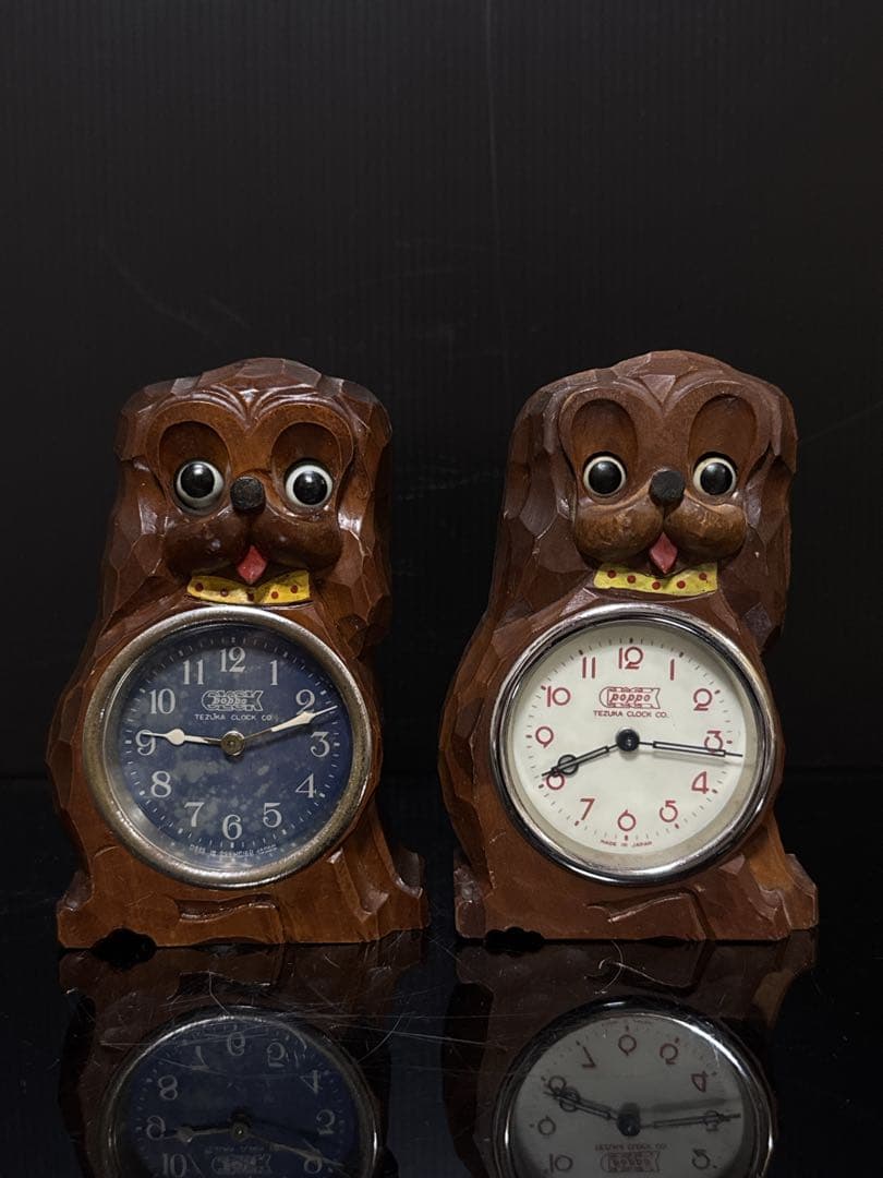 当時物 希少 手塚時計 TEZUKA 木製 犬 目玉 時計 POPPO 置時計