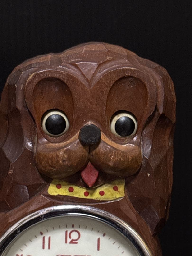 当時物 希少 手塚時計 TEZUKA 木製 犬 目玉 時計 POPPO 置時計