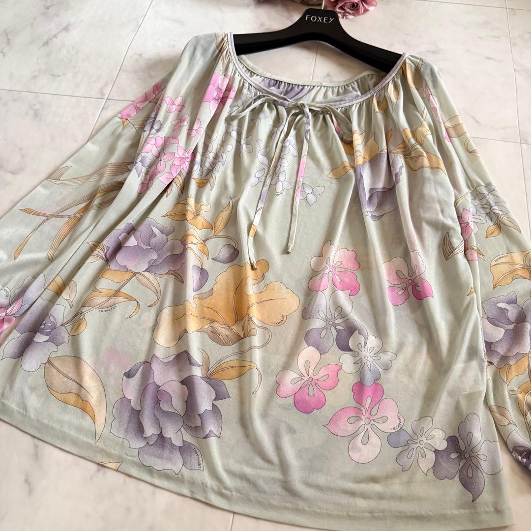 レオナール★最高級カンカン チュニック トップス 花柄 リボン XL相当