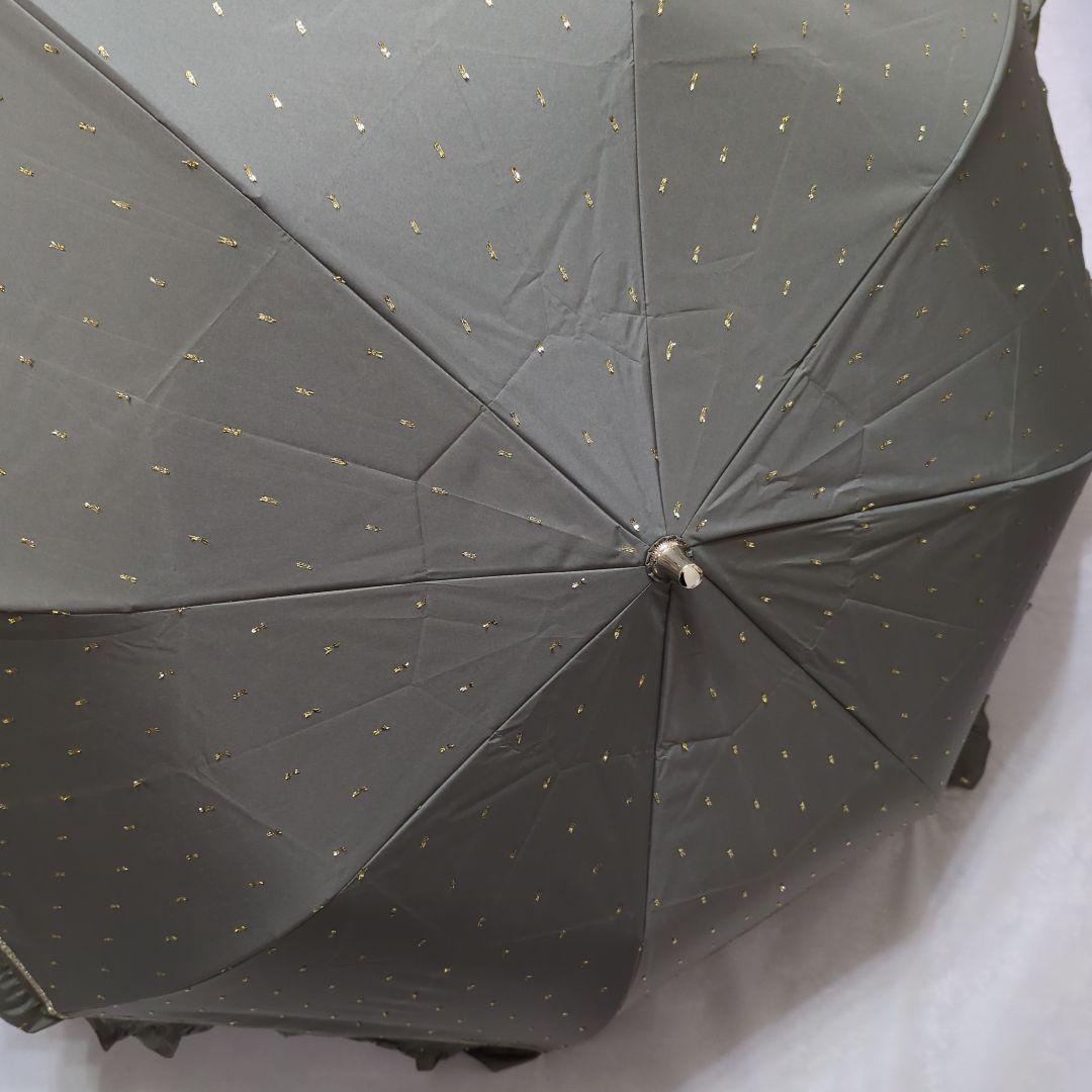 未使用✨ジルスチュアート 晴雨兼用傘 日傘トップフラット フリル ラメ カーキ