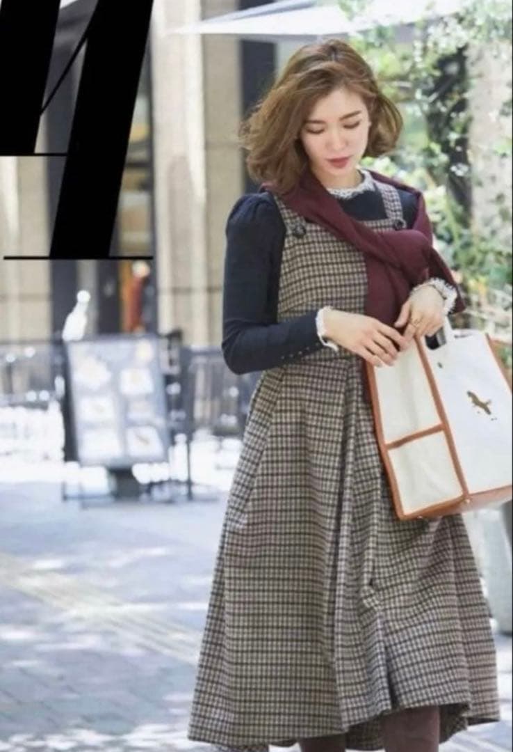 SEVEN TEN セブンテン ウールチェックエプロンワンピ サロペットサイズS