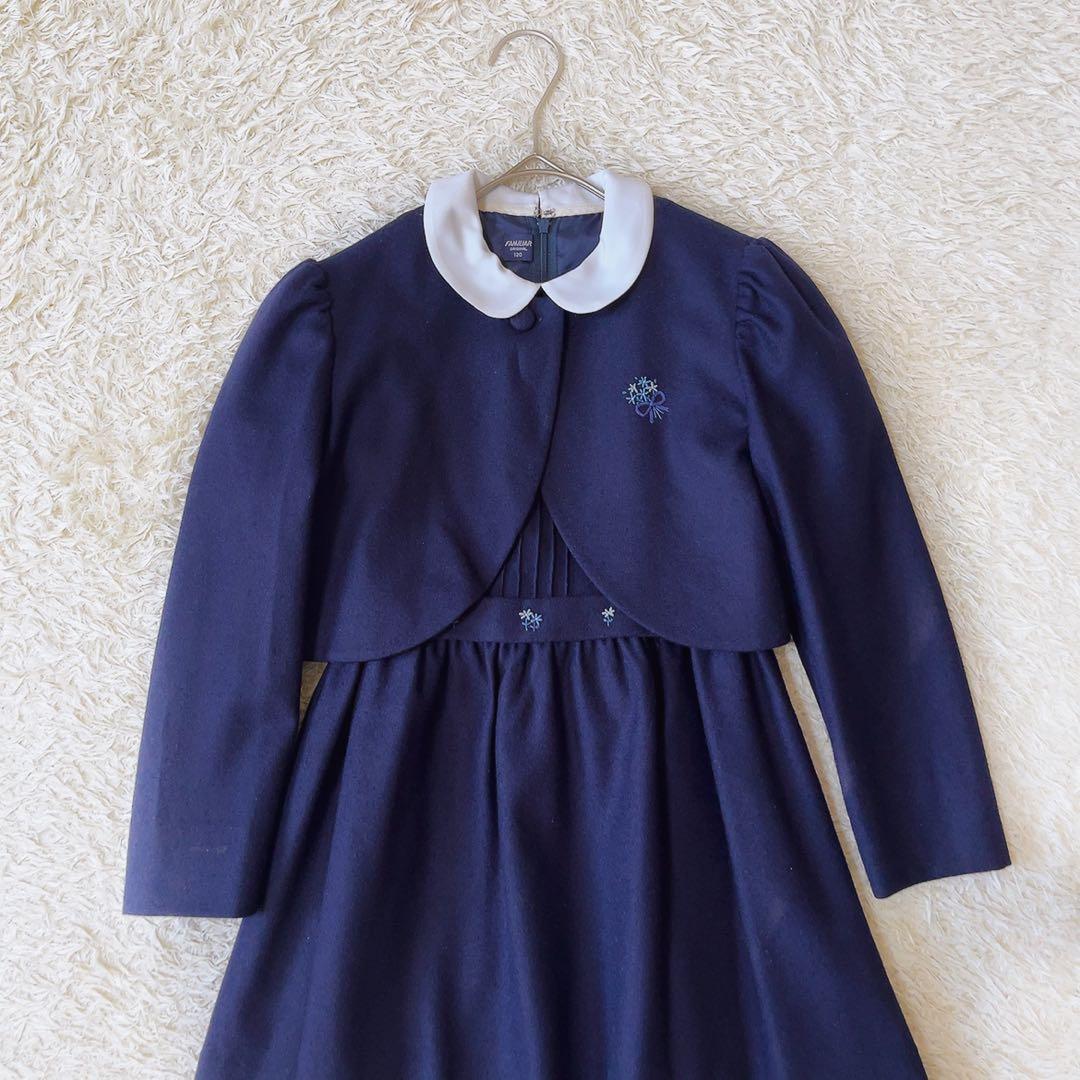 ファミリア　ネイビー　フォーマル　ワンピース＆ボレロセットアップ　120 ウール