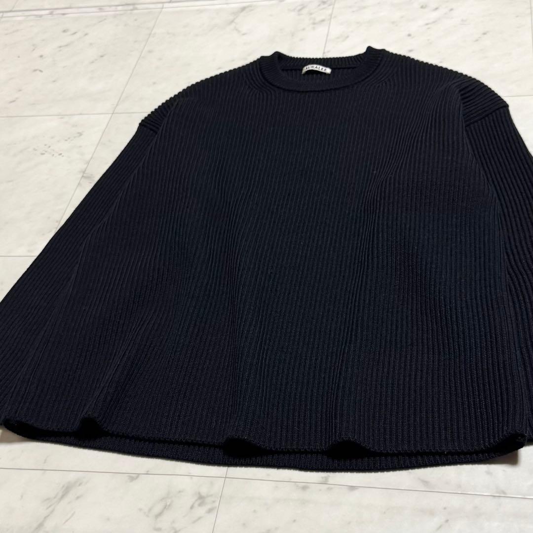 美品 AURALEE スーパーファインウール リブニット ビッグセーター 黒 4