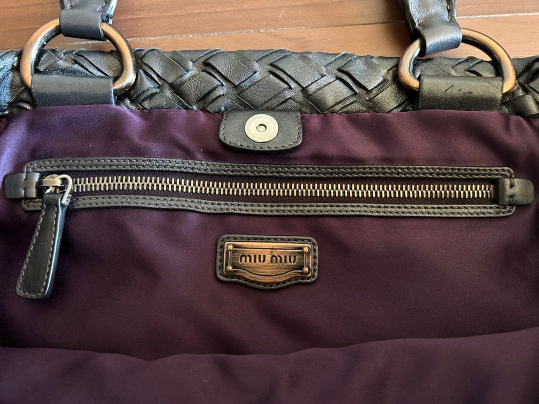 miu miu 編み込みレザーハンドバッグ