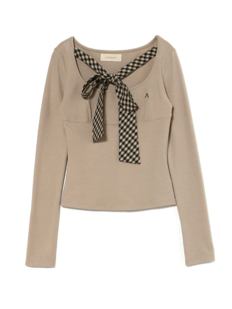 andmary Ami ribbon check tops ベージュ
