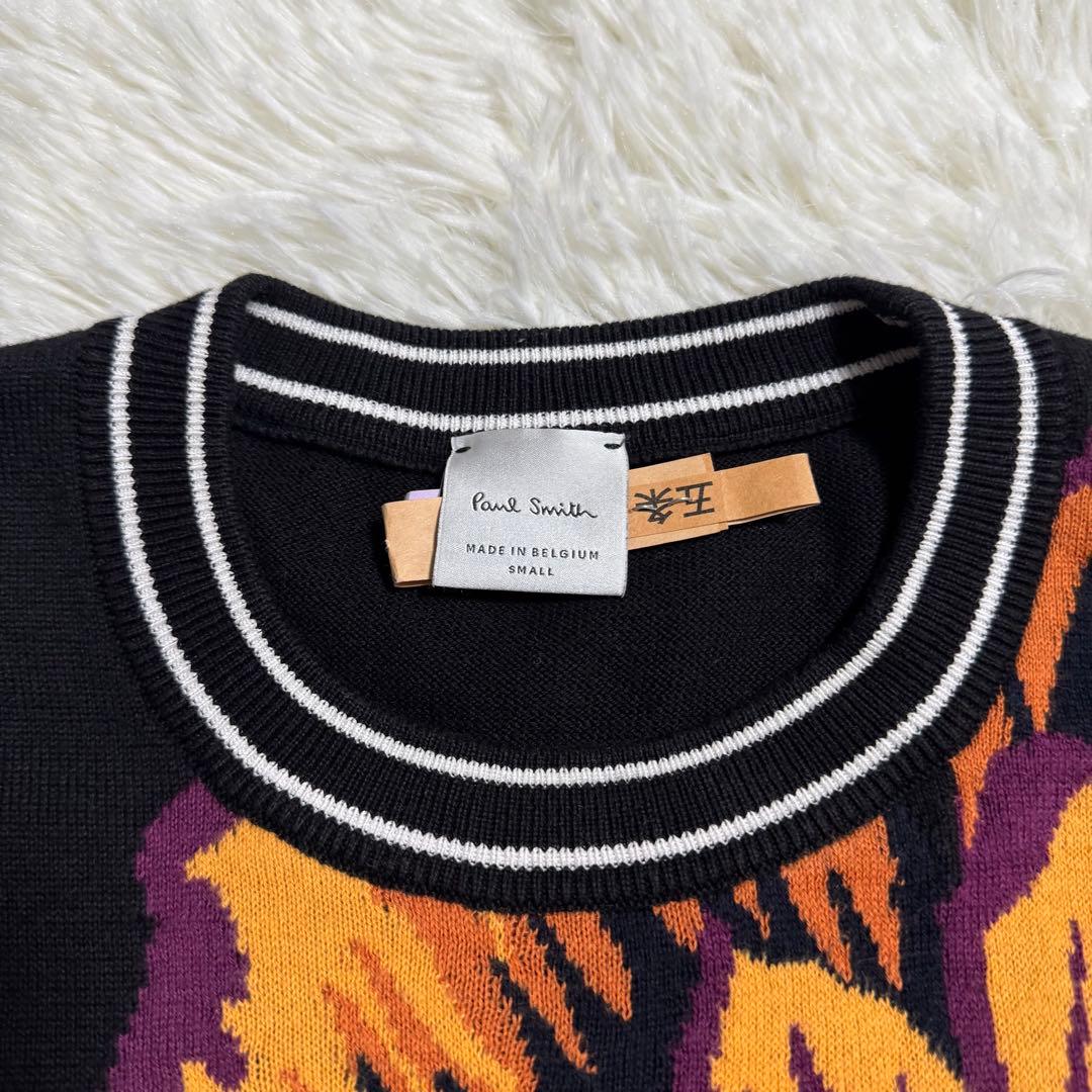 【美品】ポールスミス クルーネック ニット セーター ブラック 鯉 花柄 S