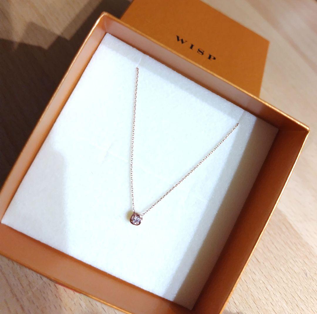 WISP ピンクゴールド ネックレス K10 一粒ダイヤモンド ローズデザイン