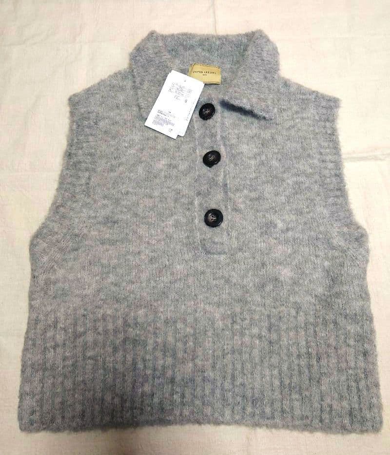 新品タグ付き ユナイテッドアローズ ベスト ニット レイヤード ウール グレー