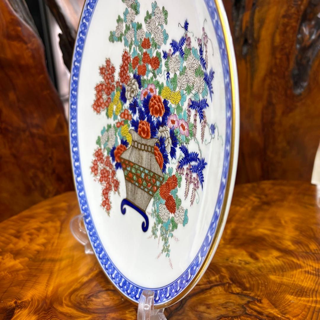 オールド香蘭社　飾皿　染付　花詰　細密 手描き