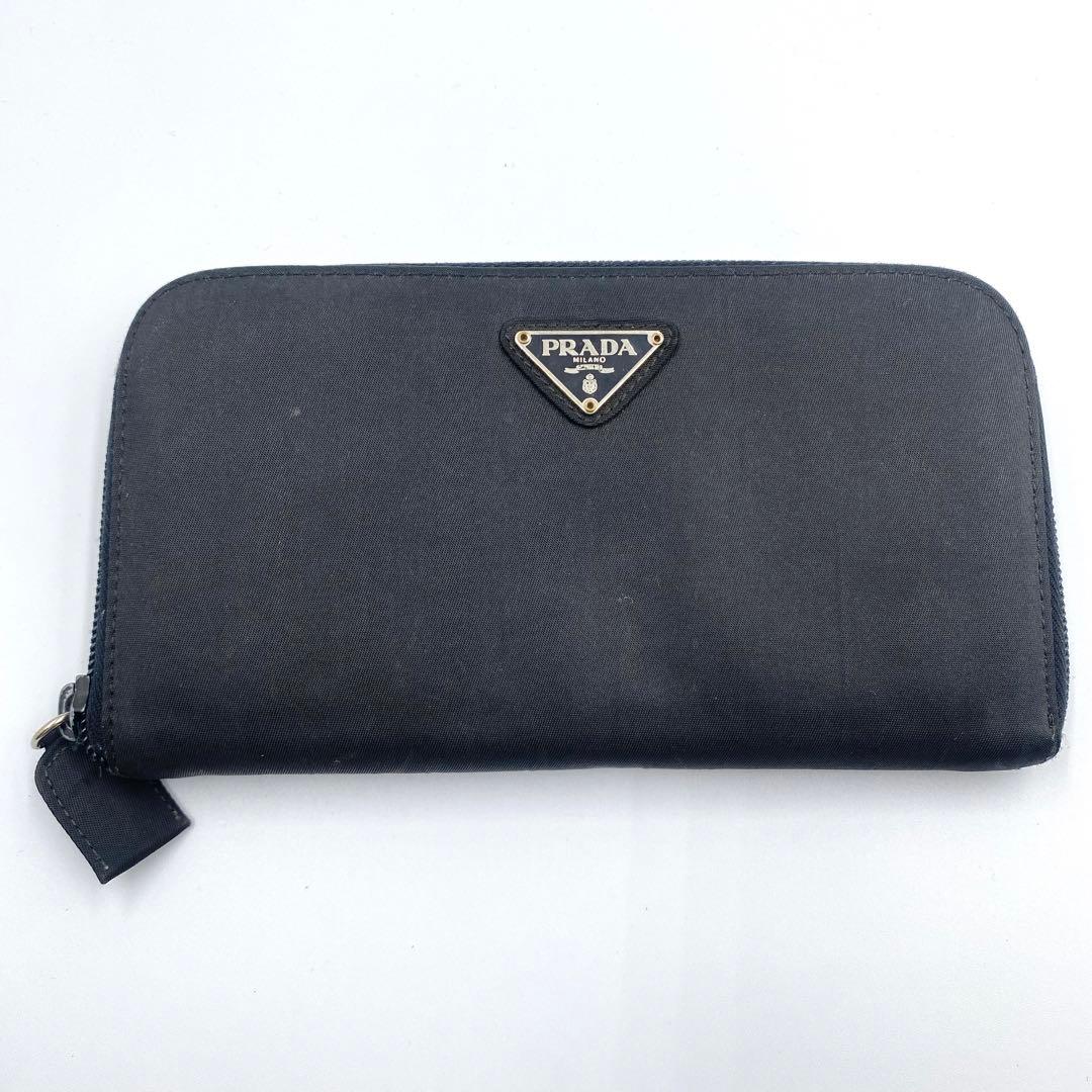 美品　プラダ　PRADA 長財布　ブラック　ナイロン　ラウンドファスナー