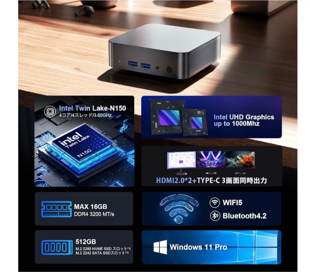 【新品】ミニPC 第12世代インテル intel DDR4 16GB+512GB