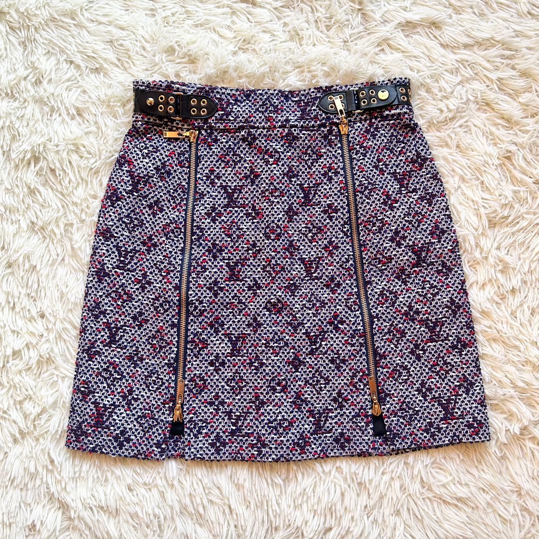 ✨未使用✨ルイヴィトン ツイード　ミニスカート　ダブルジップ　ピンクパープル