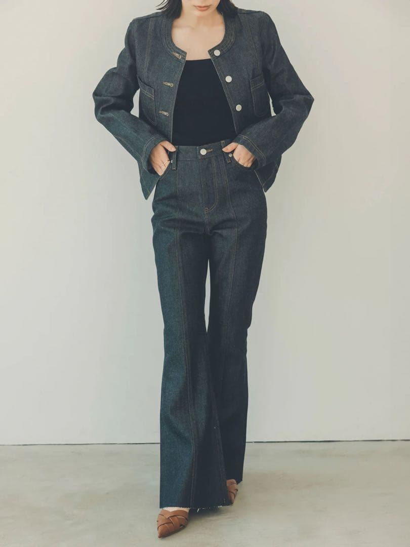 未使用アニュアンス　ノーカラーデニムジャケット　インディゴ