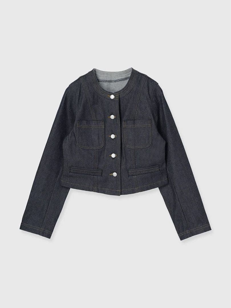 未使用アニュアンス　ノーカラーデニムジャケット　インディゴ